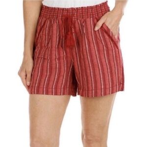 Coastal Bohemian Pull On Shorts Smocked Waist Red-Pink Stripe‎ Woven